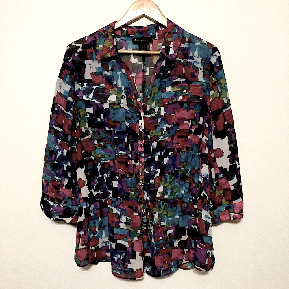 LANE BRYANT Multi Color Semi Sheer Blouse sz 14